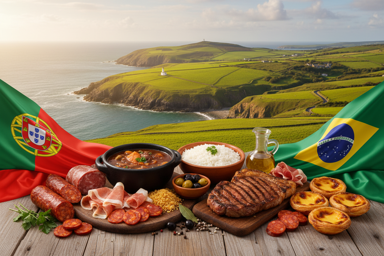 Hero Banner with Balanced Portuguese and Brazilian Flags